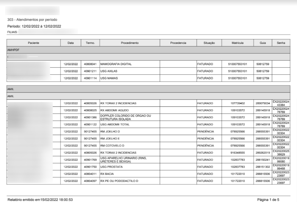 Relatório 303 - Atendimentos por período - Visão detalhada